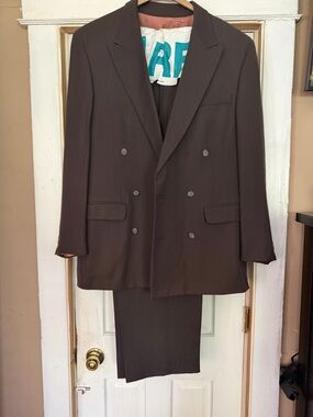 Men's Double-Breasted Brown Suit Jacket and Trousers
